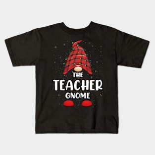 Teacher Gnome Red Buffalo Plaid Christmas Pajama Matching Family Kids T-Shirt